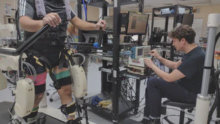 Klab4Recovery lab gallery: Lokomat-assisted locomotor training, harness fitting, TMS setup, reflex and EMG testing, electrode preparation, wireless EMG instrumentation, and an EEG session